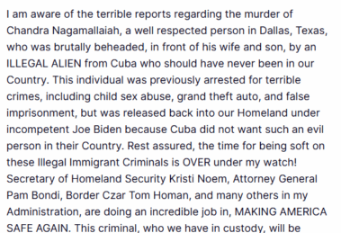 Former US President Condemns the Killing, Calls for Tough Action on Illegal Immigrants