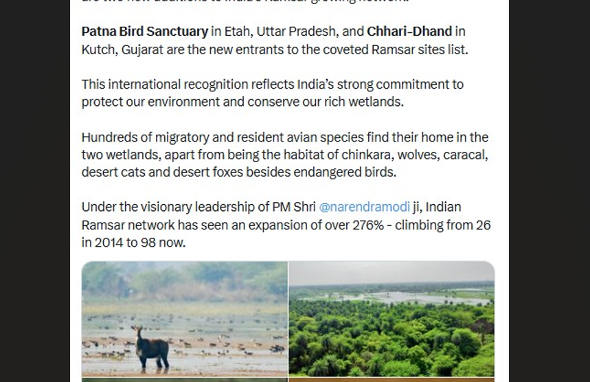 India Adds Two Wetlands to Ramsar List Ahead of World Wetlands Day